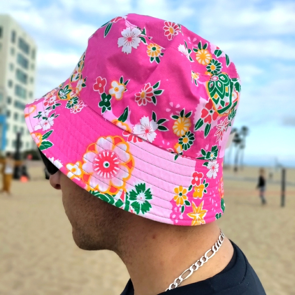NWT Dark Pink 🌞⛱️ Flower Print Bucket Hat Kids Hat OS